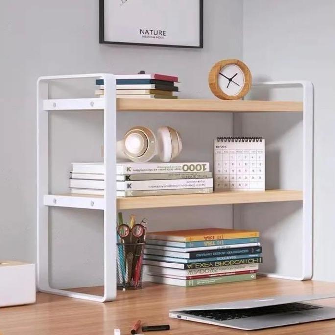 Jual Rak Buku Meja Kayu Minimalis Rakit DIY Book Shelf 2 Layer ...