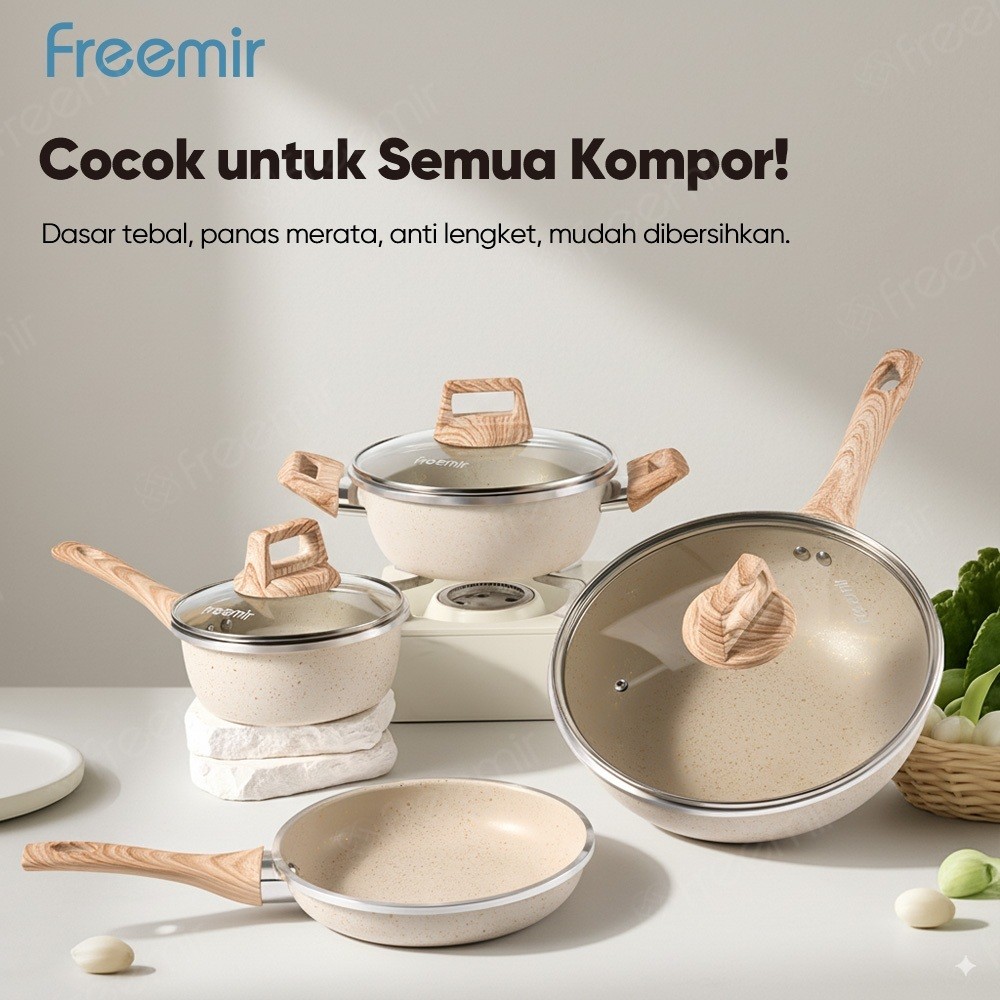 Special free Kukus freemir Wajan Panci Set 7 Pcs  Induksi 26/20/20/16cm Granite Anti Lengket Premium