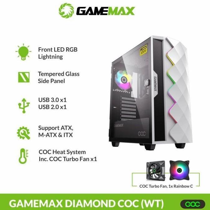Jual Gamemax Diamond White COC PC Case with COC Turbo Fan BARU | Shopee ...