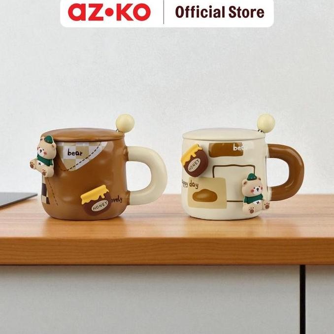 Jual AZKO Delicia 420 ml Beary Mug Keramik Dengan Tutup & Sendok Random ...