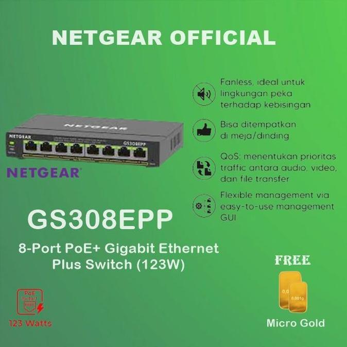 Jual NETGEAR GS308EPP 8 Port PoE+ Gigabit Ethernet Plus Switch (123W ...