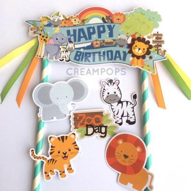 Jual NEW CAKE TOPPER CUTE ZOO ANIMAL SAFARI HAPPY BIRTHDAY BEST ...