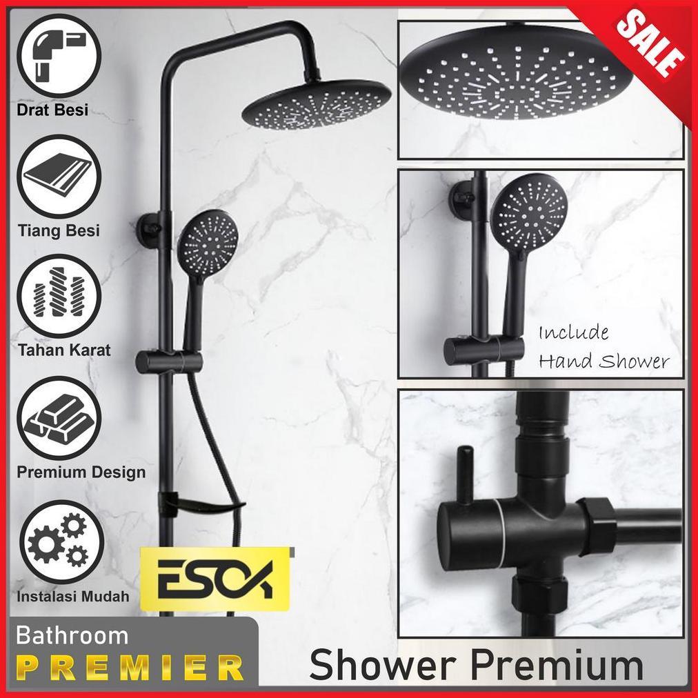 Jual Esok Shower Tiang Set Minimalis Black / Hitam Paket Lengkap Shower ...