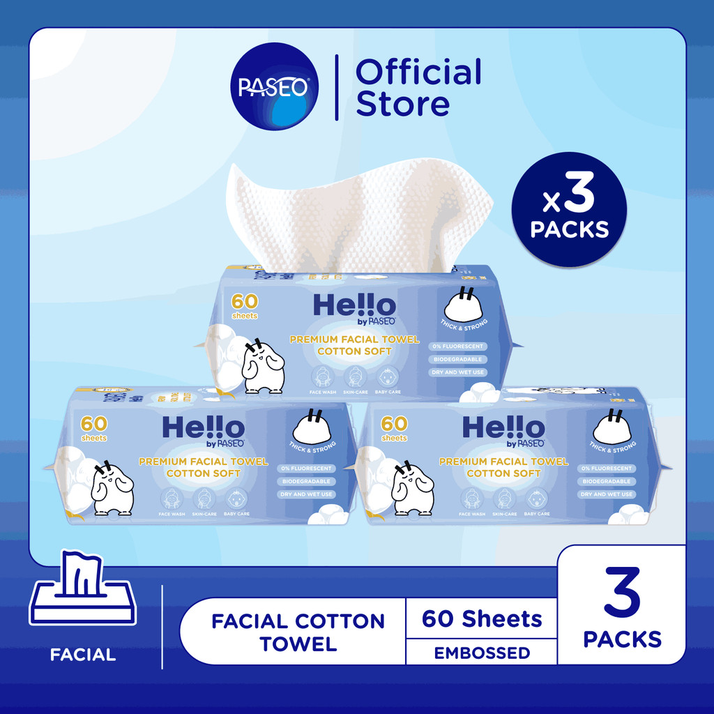 Jual Paseo Hello Facial Cotton Towel 60's | Tisu Basah Wajah 60 Sheets ...