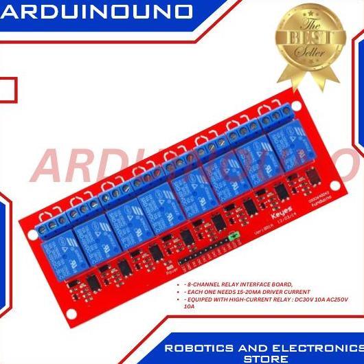 Jual relay module 5V 8 channel red board pcb KEYES brand mark MURAH ...