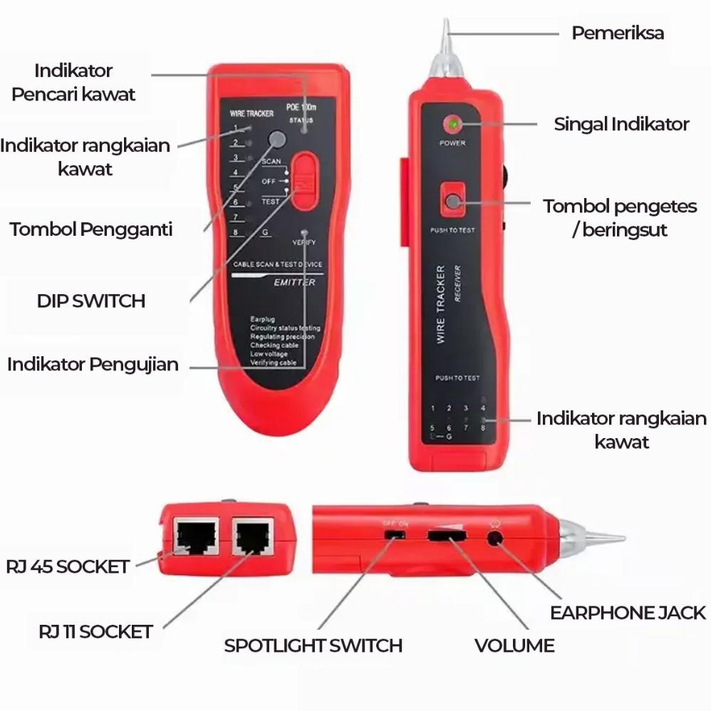 Jual LAN Tester Wire Tracker Network Cable Tester RJ11 Dan RJ45- Teo-01 ...