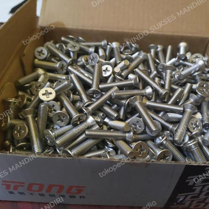 Jual SS 304 / Baut JF M4x20 / Machine Screw Stainless M4 Kepala Obeng ...