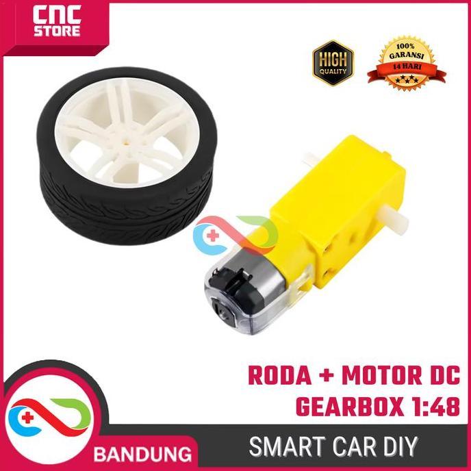 Jual VATERCOM Motor DC Gearbox Kuning + Roda (Wheel) 1:48 Smart Car DIY ...