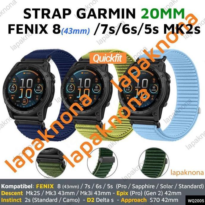 CUNUJIX Cinturino di ricambio elastico in nylon per Garmin Fenix 8 43 mm/Fenix 7S / Fenix 6S / Fenix 5S / epix Pro 42 mm, 20 mm Quickfit elastico in tessuto di
