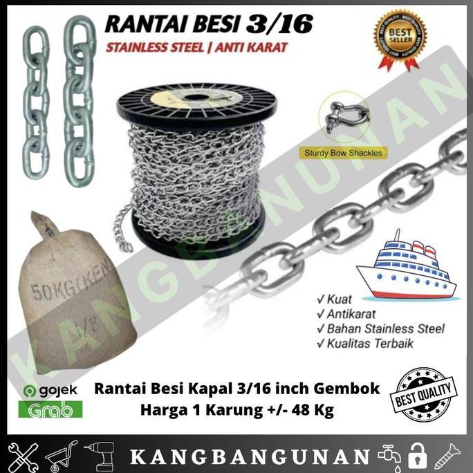 Jual PHIMO Rantai Besi Galvanis Kapal 3/16 inch Rante Gembok Pagar ...