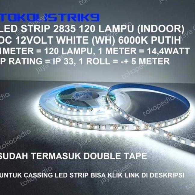 Jual Led Strip 2835 Dc12V Ip33 120 Led Putih 6K 5 Meter | Shopee Indonesia