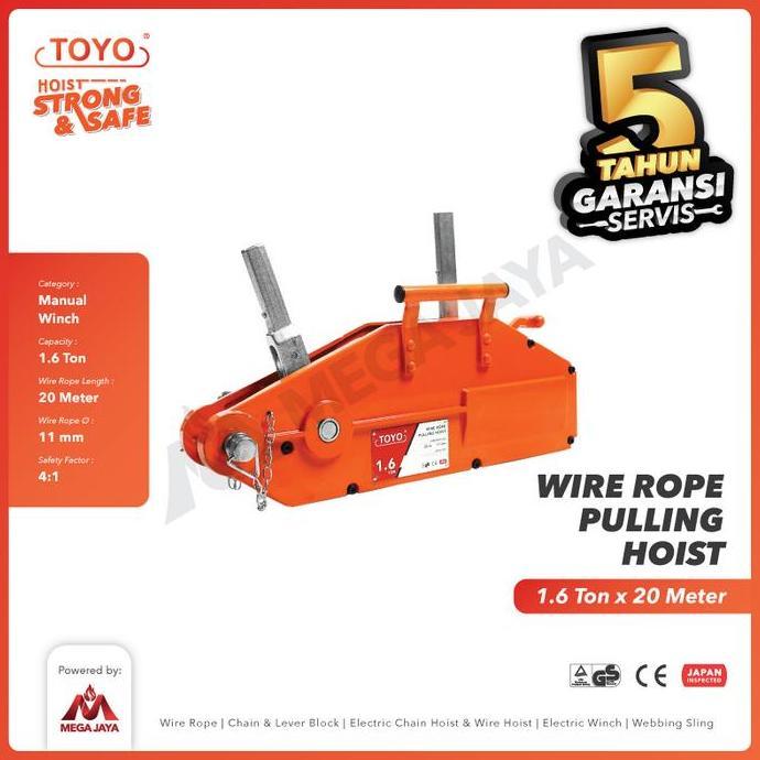 Jual Promo Toyo Wire Rope Pulling Hoist / Tirfor 1.6 Ton X 20 Meter Cod ...