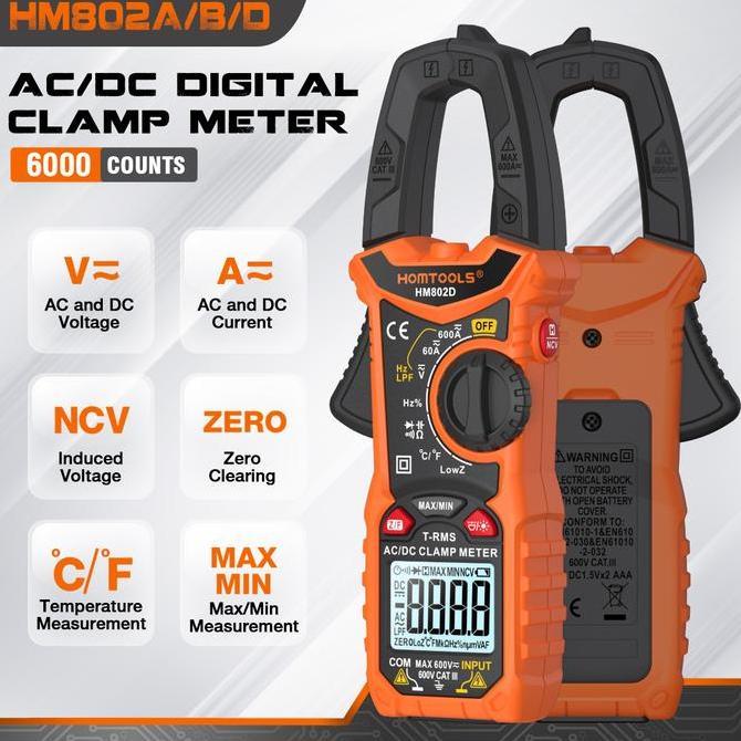 Jual HOMTOOLS HM802 CLAMP METER 600V AC/DC 6000 DIGITAL MULTIMETER ...
