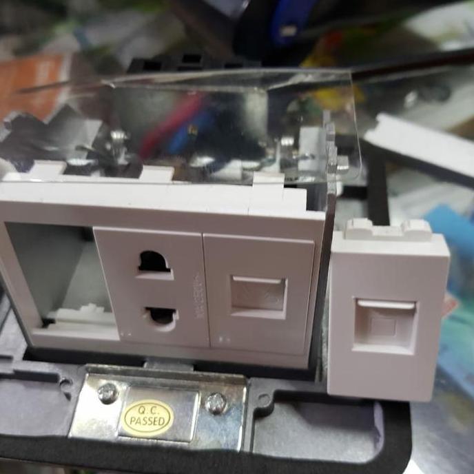 Jual Stop Kontak lantai Meja 3 module colokan 2 pin lan rj45 telepon ...