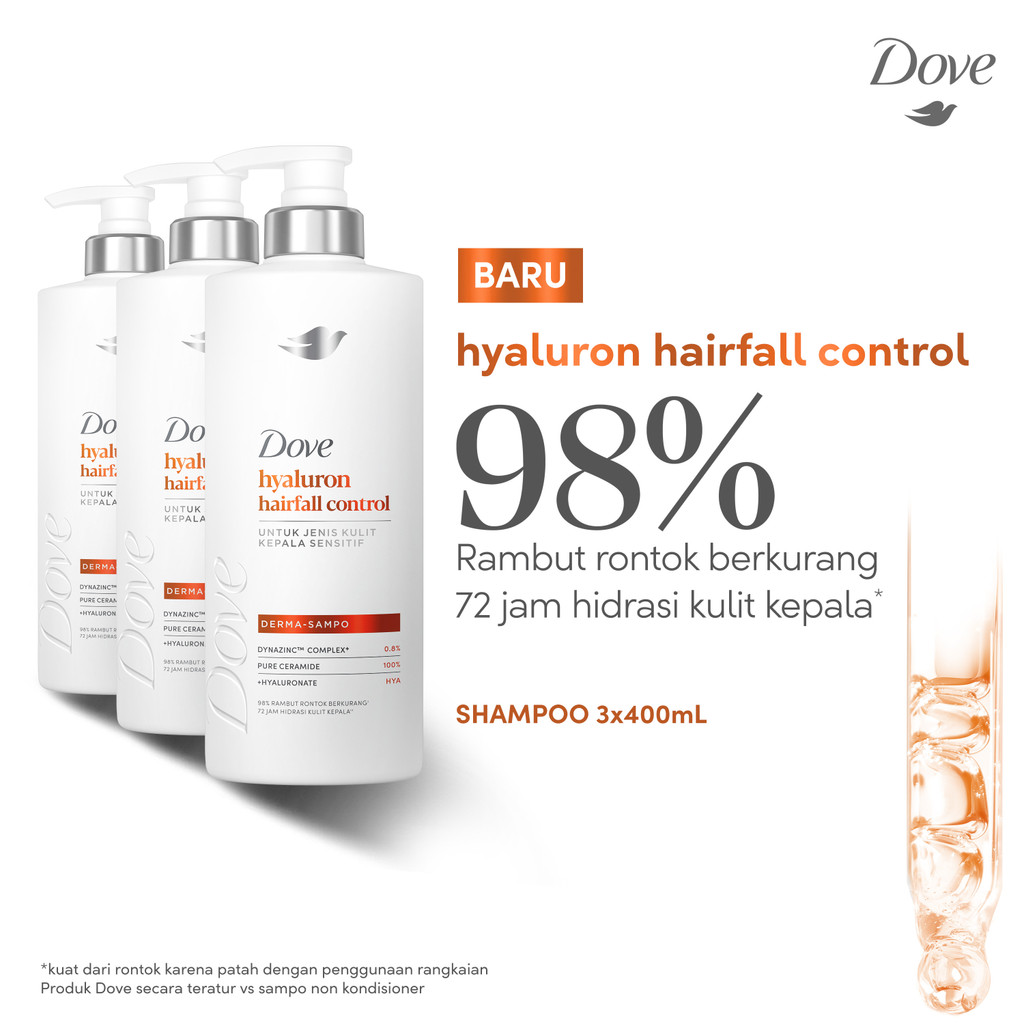 Jual Dove Shampoo Hyaluron Hairfall Control 400mL x3 | Sampo Perawatan ...