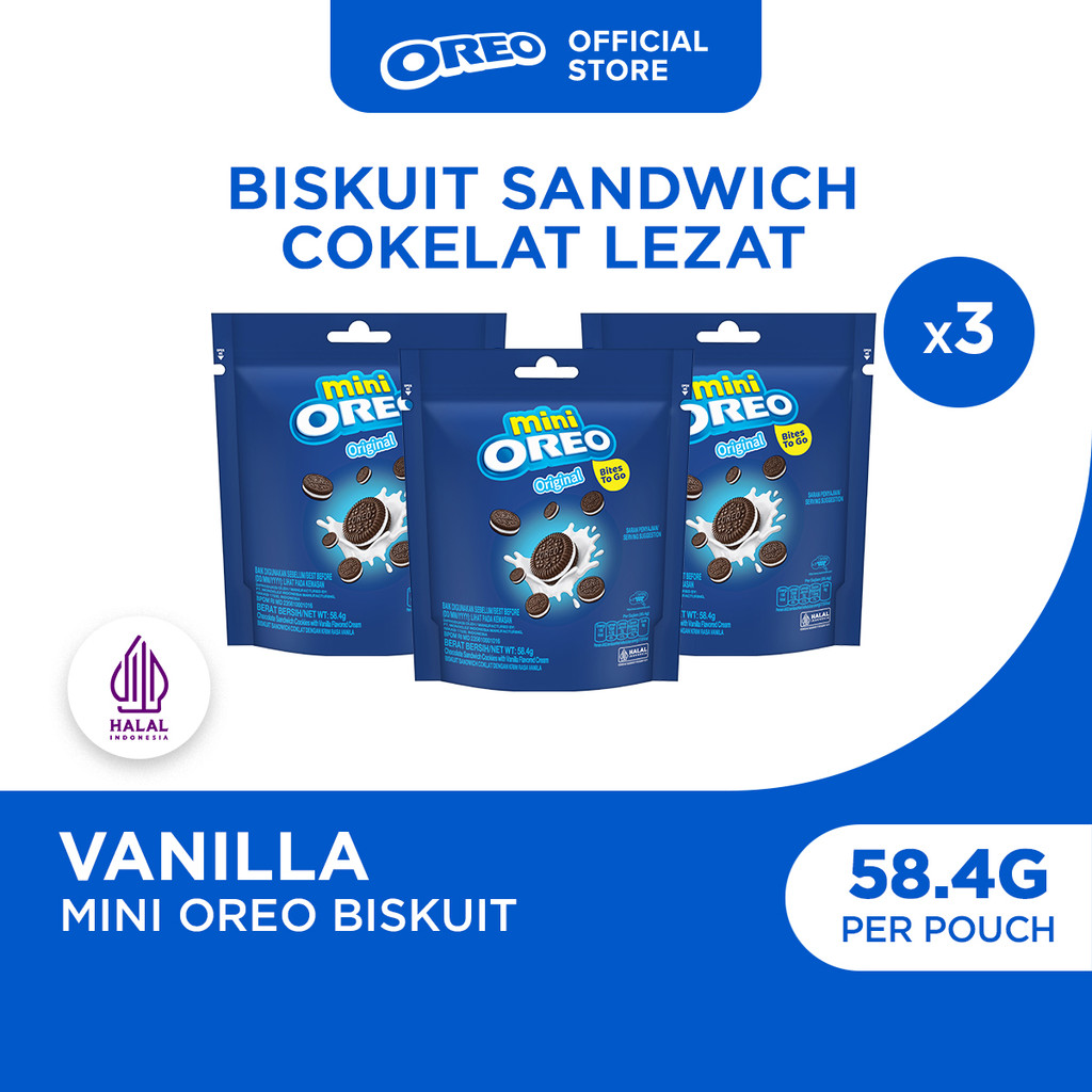 Jual Mini Oreo Original 58.4g (Paket isi 3), Biskuit Sandwich Cokelat ...