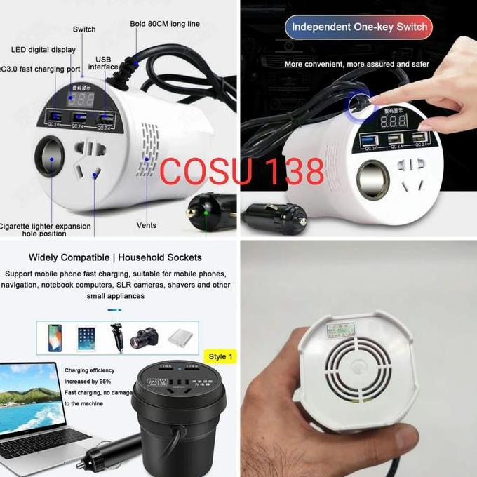 Jual Power Inverter Cup Holder Mobil Universal Dc 12V 24V To Ac 220V ...