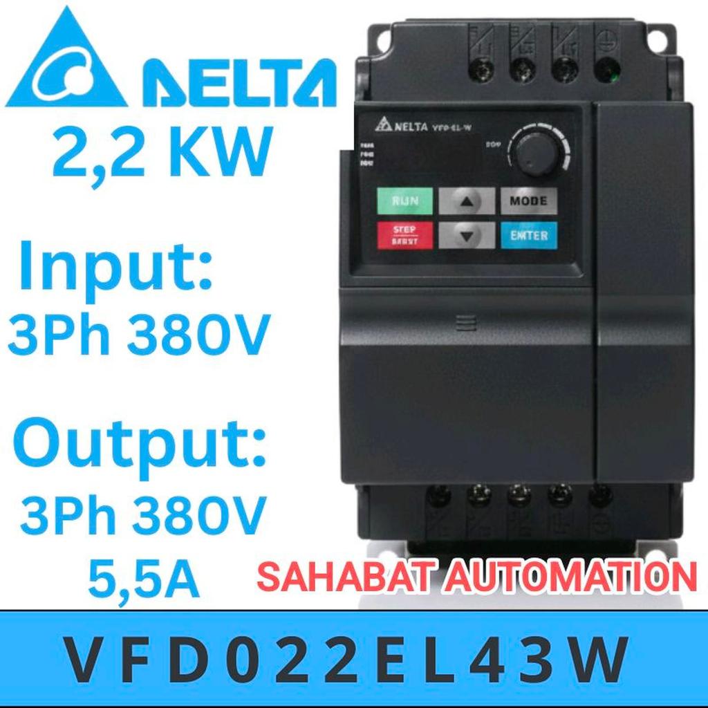 Jual VFD022EL43W Inverter Delta 2.2KW 3HP 3Phase 380V Inverter VFD 2 ...