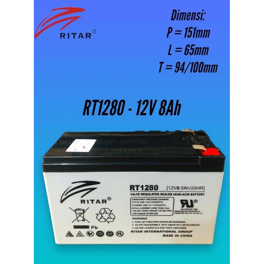 Jual BEBAS ONGKIR - Aki Baterai Ritar Power RT1280 VRLA 12V8Ah UPS APC ...