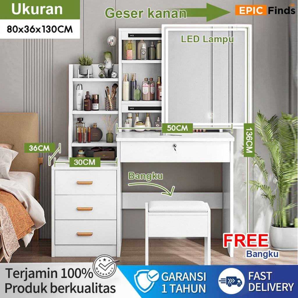 Jual Meja Rias Putih Lampu Led Meja Rias Minimalis Estetik+Free Kursi ...