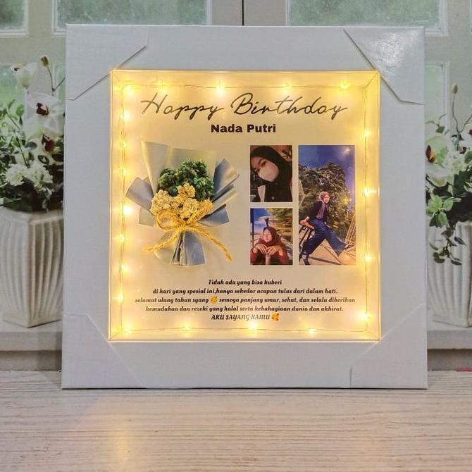 Jual ready 25x25cm lampu hias buket bunga edelweis LED scrap box ...
