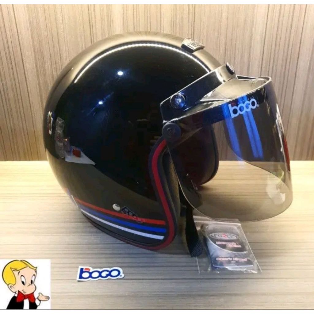 Jual Helm Retro Force Black Glos Smart Lock System + Kaca Bogo Flat ...