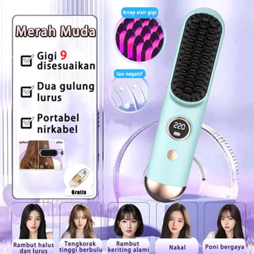 USATON Catokan Rambut Nirkabel Ceramic Catok 9 Tingkat Suhu Catokan Mini Catokan Sisir Pelurus