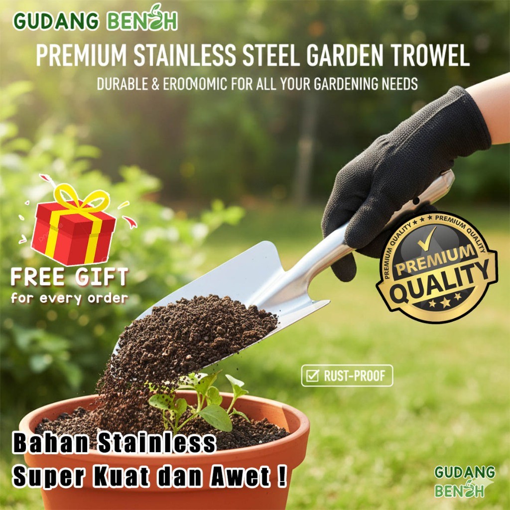 Sekop Tangan Berkebun Stainless Tebal 27 cm / Skop Premium Anti Karat Kuat Alat Tanam Pohon Bunga