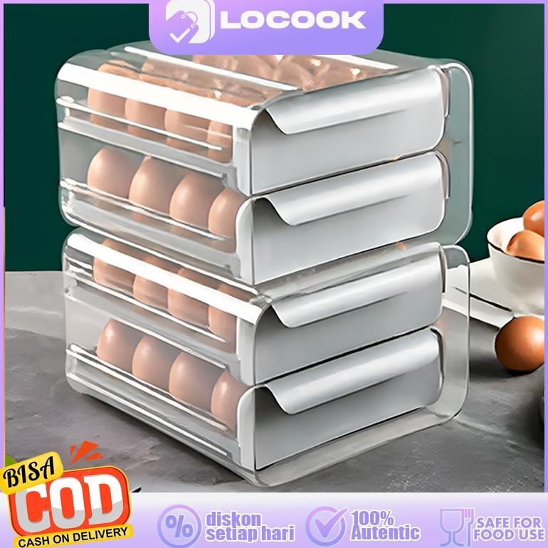 Jual promo locook tempat telur 2 tingkat egg storage box organizer ...