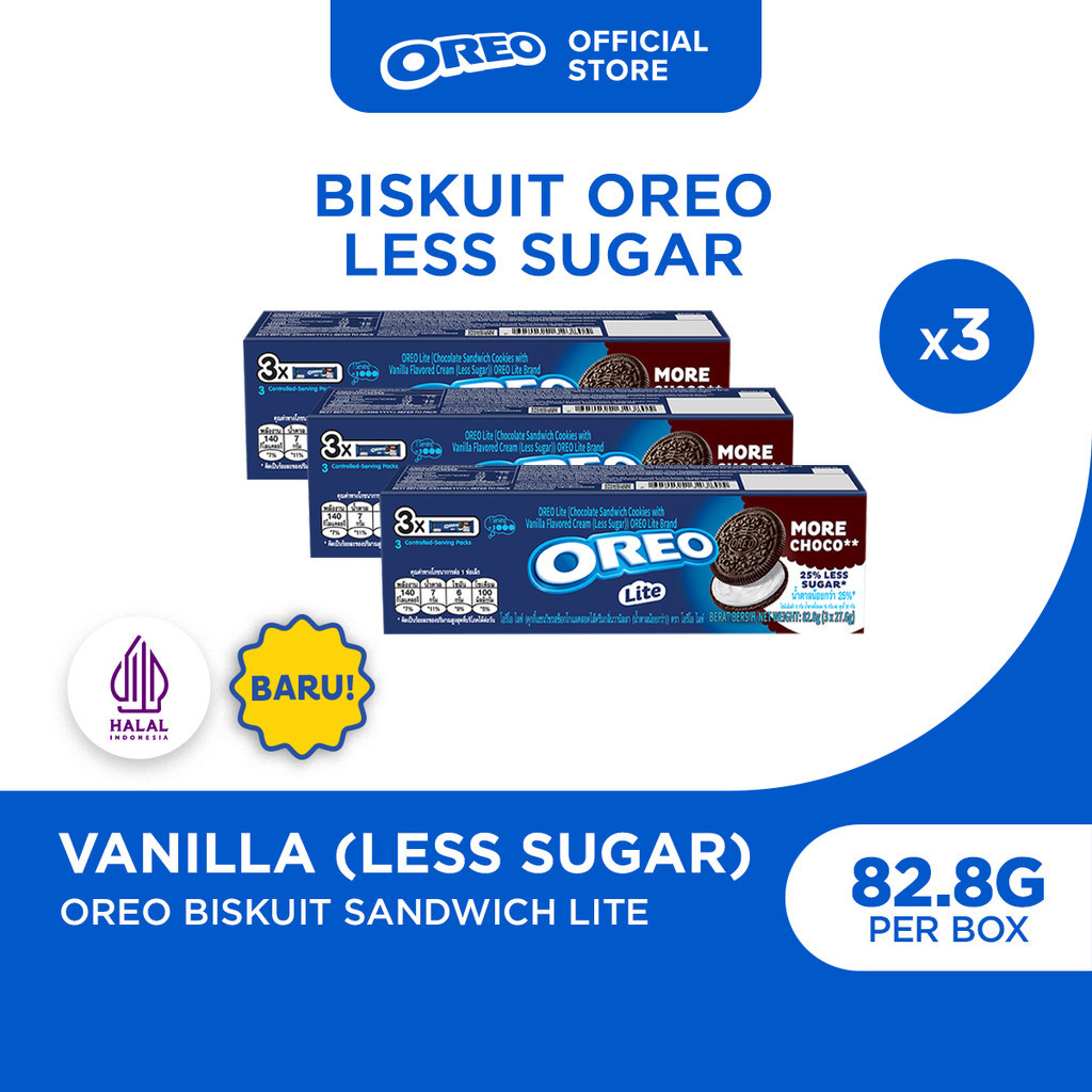 Jual Oreo Lite 82.8g (Paket isi 3), Biskuit Sandwich Cokelat dengan ...