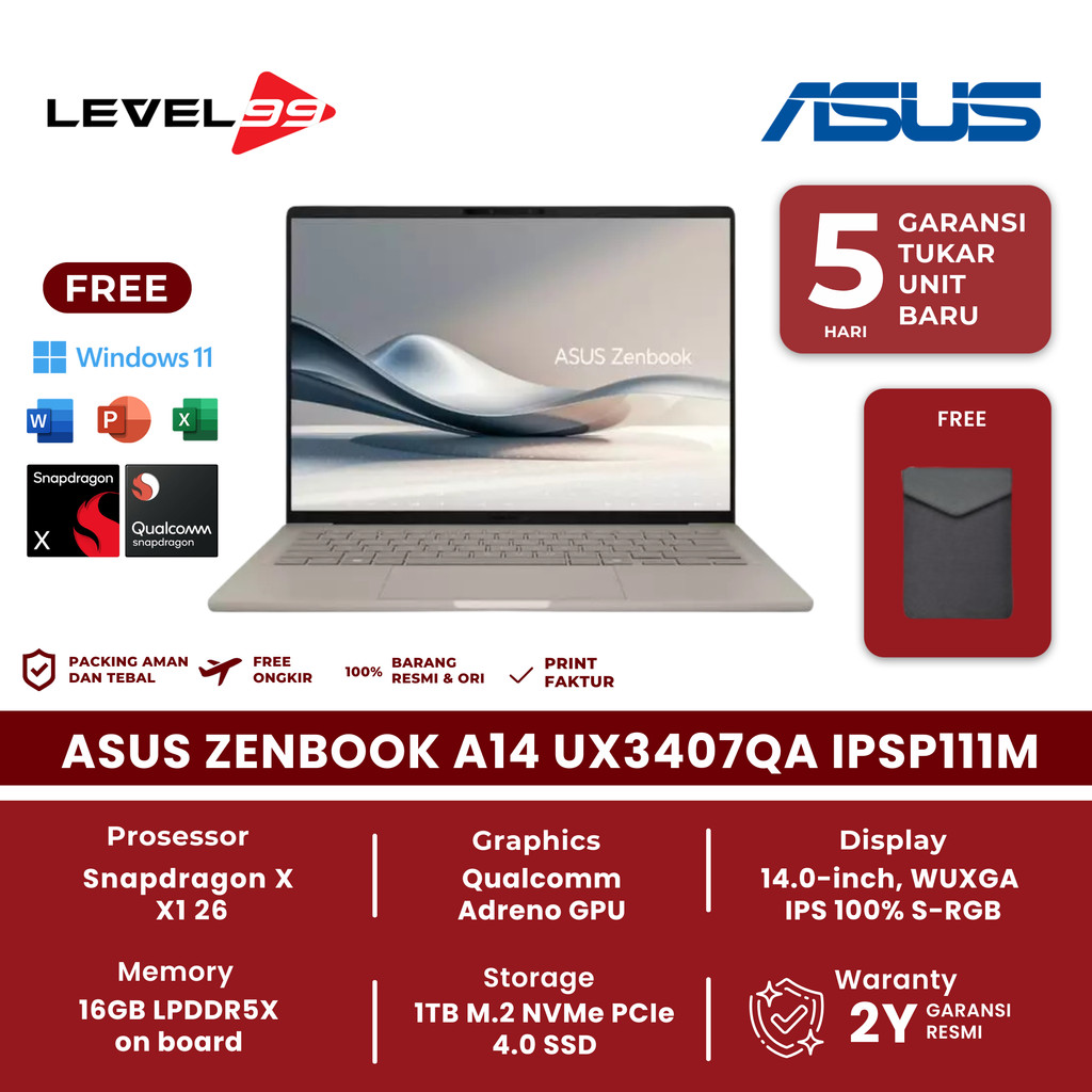Jual ASUS Zenbook A14 UX3407QA IPSP111M Snapdragon X X126100 16GB 1TB ...