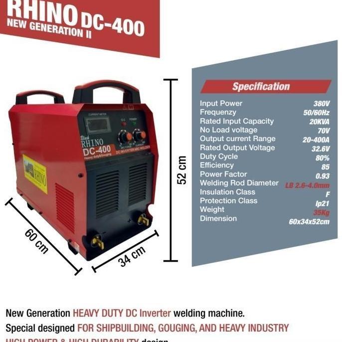 Jual Sale Rhino Mesin Las Dc 400 Heavy Duty 3 Phase - Dc400 / Dc 400A ...