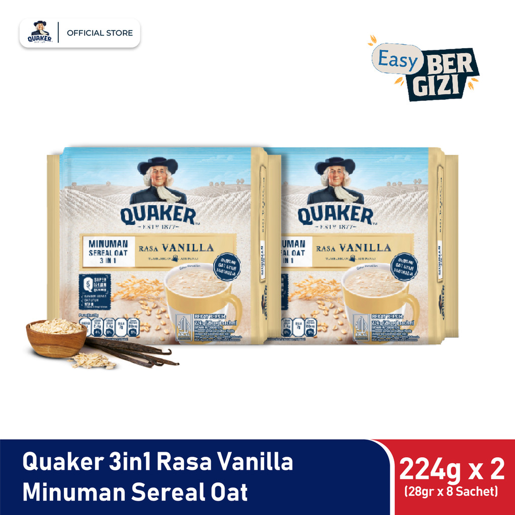 Jual Quaker 3in1 Vanilla Minuman Sereal Oat 224gr (24gr x 8 sachet) x 2 ...