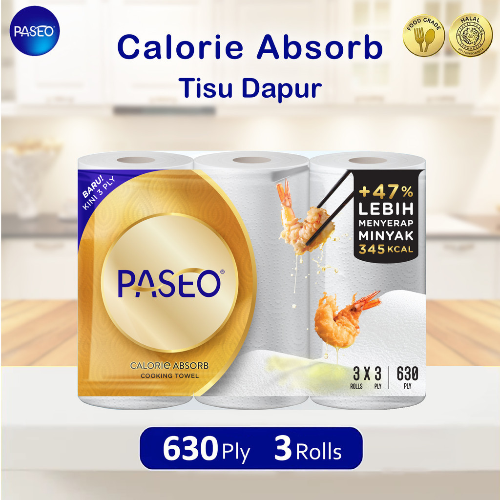 Jual PASEO CALORIE ABSORB Tissue Kitchen 3 Roll x 3 Ply | 630Ply | Tisu ...