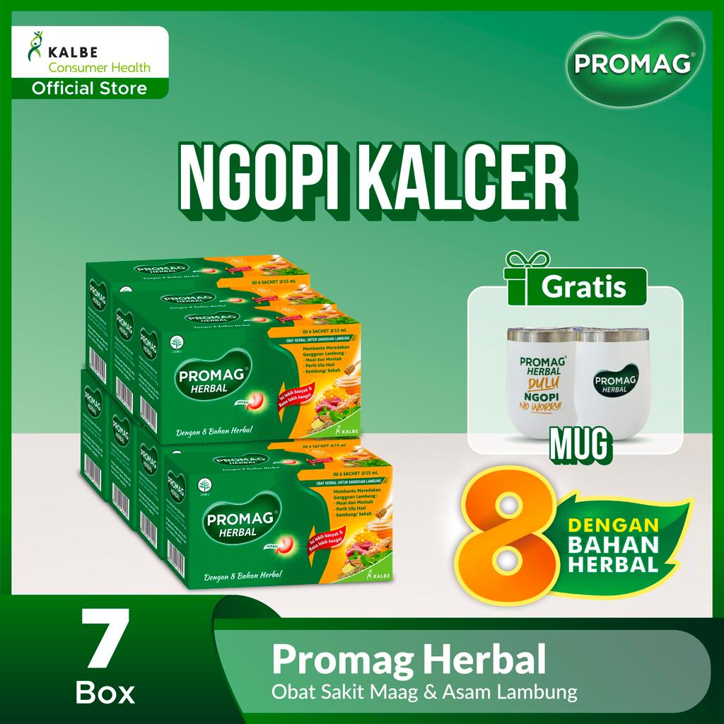 Promag Herbal Untuk Gangguan Lambung Box isi 6 sachet [7 Box] | FREE MUG