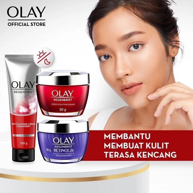 Olay Regenerist Set Lengkap Sabun Cuci Muka Cleanser & Pelembab Pagi & Retinol 24 Pelembab Malam Krim Moisturizer Anti Aging Skincare - foto 1