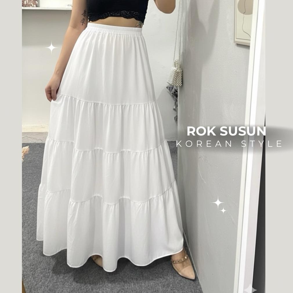 Jual HOT PRODUCT Rok Susun Canda Korean Style Rok Panjang Wanita Korean ...
