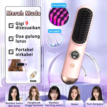 USATON Catokan Rambut Nirkabel Ceramic Catok 9 Tingkat Suhu Catokan Mini Catokan Sisir Pelurus
