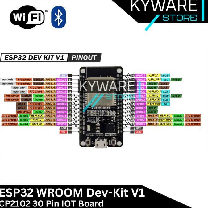 Jual Esp32 Esp 32 Wroom Wifi Bluetooth Cp2102 Ch340 30 38 Pin Ble Iot ...