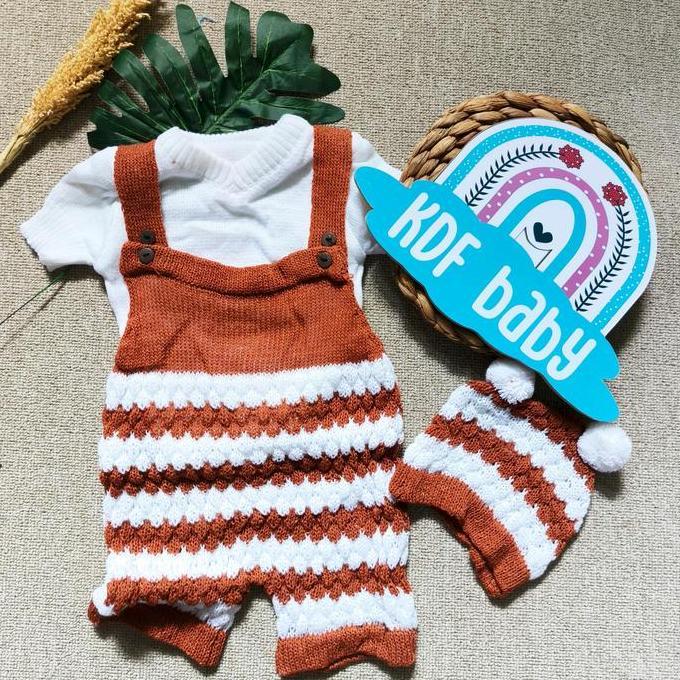 Jual jumper kodok rajut lengan pendek motif salur usia 2 - 12 bulan max ...