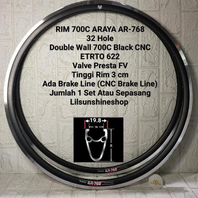 Jual Velg Rims 700c ARAYA AR768 Lubang 32H Double Wall 30mm Rim 700 ...