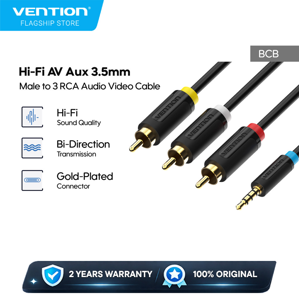 Jual Vention Kabel AV Aux 3.5mm Male to 3 RCA Audio Vidio Cable - BCB ...