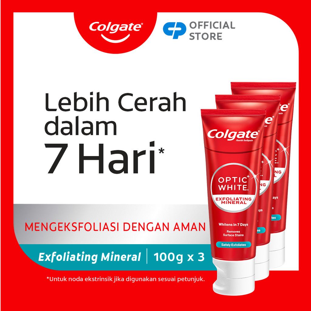 Colgate Optic White Whitening Toothpaste Plus Shine 100g - Pasta Gigi (3pcs)