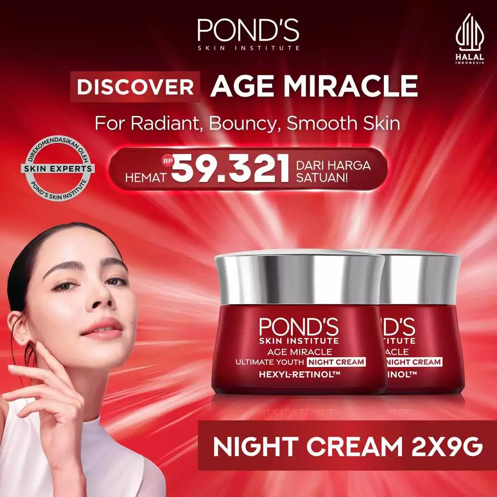 [BELI 2 LEBIH HEMAT] Pond's Age Miracle Night Cream 9gr x2 | Hexyl-Retinol | Amplify Collagen Production 8X | Menyamarkan Garis Halus - Kerutan - Noda hitam