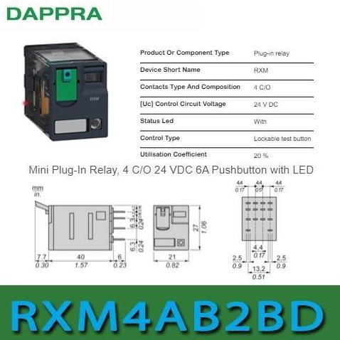 Jual Rxm4Ab2Bd Relay 24Vdc 650Ohm 6A 4Pdt Rxm Series Power Relay Ps10 ...
