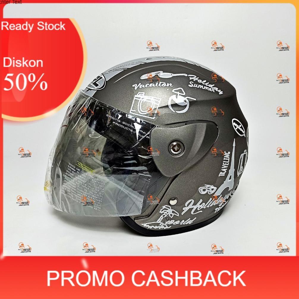 Jual Terlaris Helm R-SIX GREY DOFF MODEL GM EVO HALF FACE IJIN SNI ...