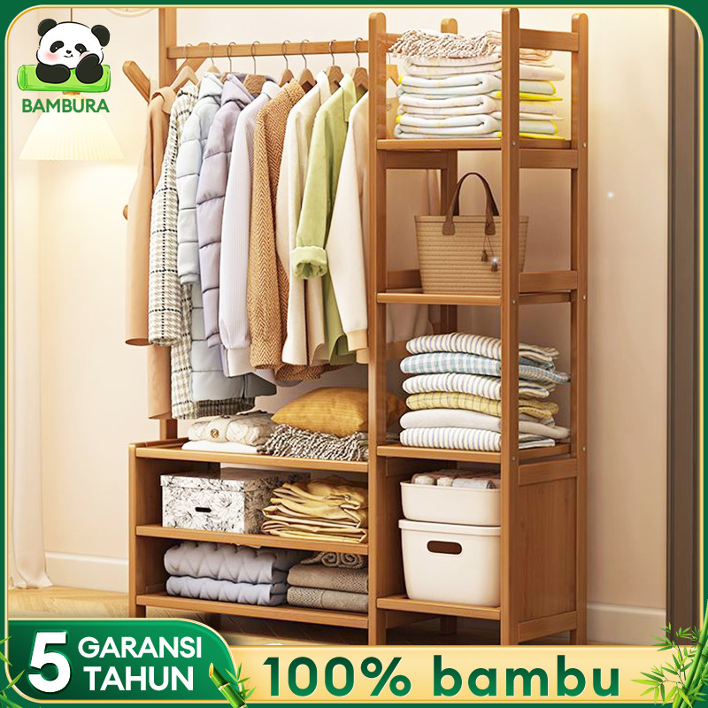 Jual Rak Gantungan Baju Bambu 50/80/100cm Lemari Pakaian Almari Pakaian ...