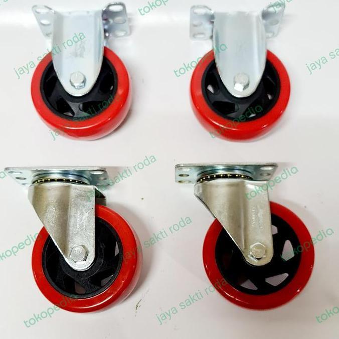 Jual PRODUK FAVORIT - Roda pu 4 inch merah 2putar 2mati beban 400 kg ...