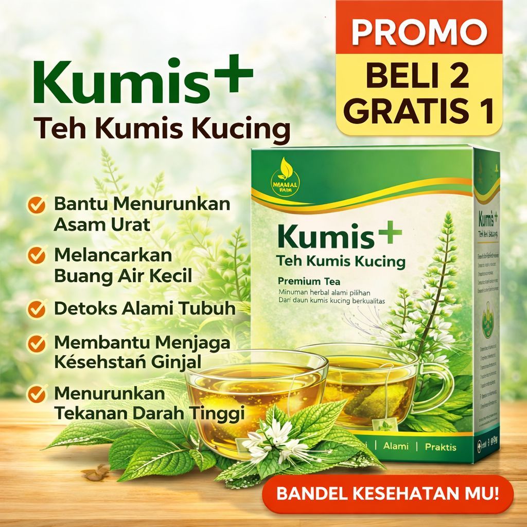 KUMIS+ Teh Daun Kumis Kucing Kualitas Premium NO.1 Obat Batu Ginjal Ampuh Atasi Infeksi Saluran Kemih isi 20 Kantong