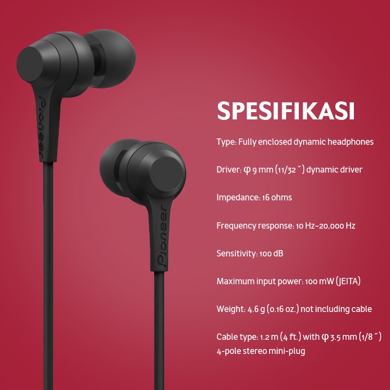 Jual Pioneer Wired In-Ear Earphone SE-C1T With Mic Headset Kabel